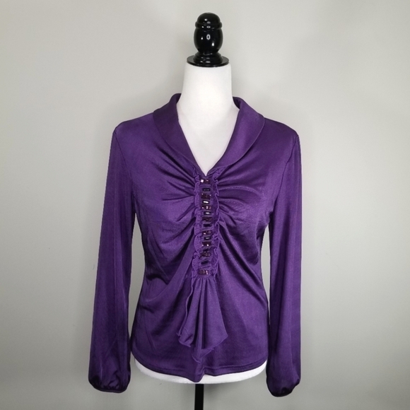 Vintage Amanda Collection Purple Polyester Knit Top. - Picture 8 of 8